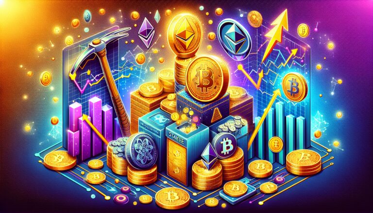 An eye-catching image idea to generate with DALL·E for "7 Ways to Profit from Cryptocurrency" could be a vibrant collage of visual representations of various cryptocurrency symbols, alongside illustrations and icons symbolizing different profit-making methods. These could include graphics representing trading, mining, staking, investing, and more, visually capturing the essence of the article and enticing viewers to explore the secrets of profiting from the world of cryptocurrencies.