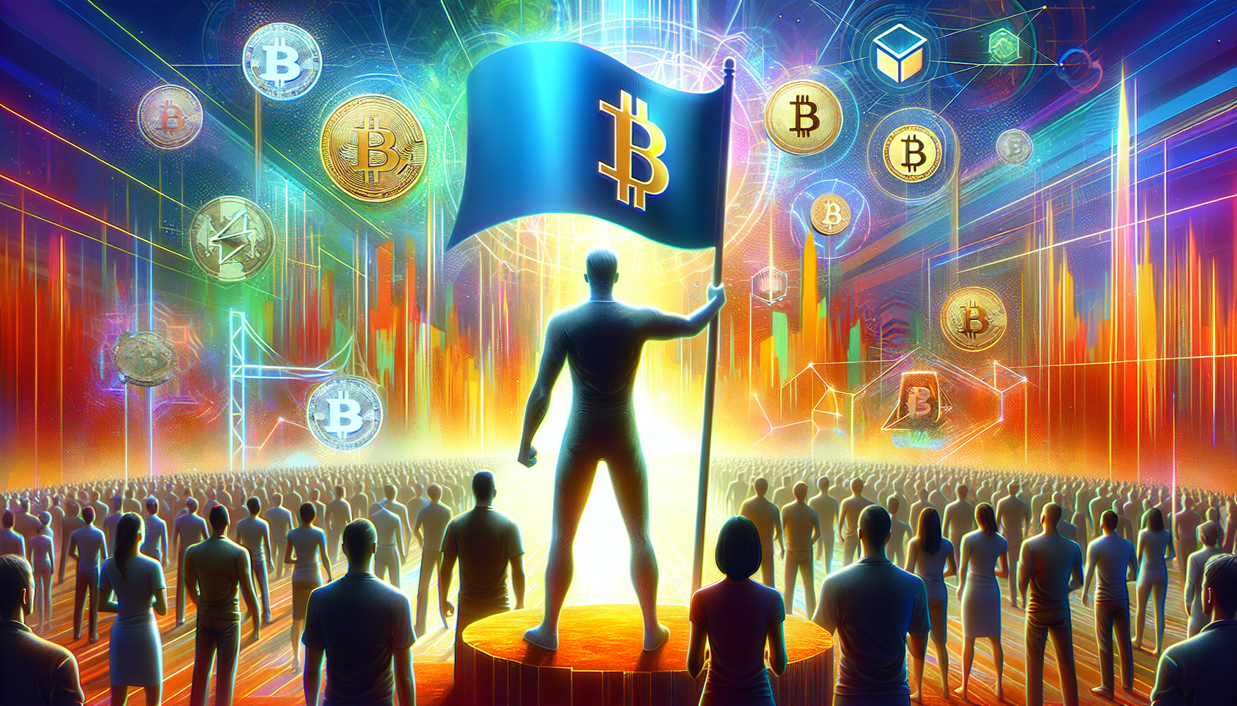 Changpeng Zhao, the prominent figure in the cryptocurrency industry, is depicted as a revolutionary leader in this image idea. The artwork showcases him spearheading groundbreaking changes and innovation in the world of digital currencies, empowering individuals to embrace the decentralized future.