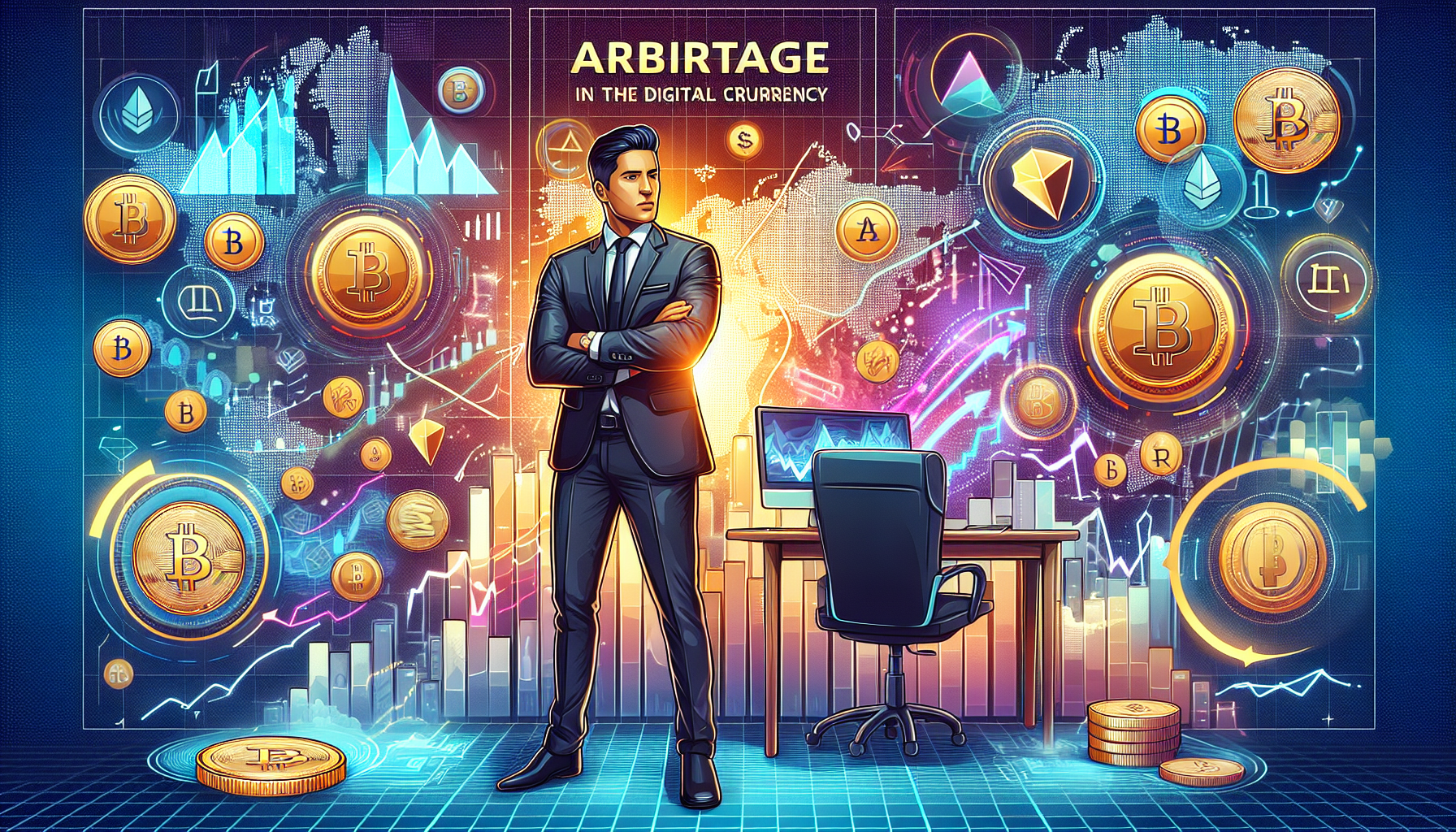 Start Winning with Arbitrage Trading Now: This image idea showcases the concept of arbitrage trading, with bold typography and vibrant colors. The image features a confident individual surrounded by graphs, charts, and currency symbols, symbolizing success and prosperity in the field of arbitrage trading. It captivates viewers and entices them to embark on their own journey towards financial gains through this powerful trading strategy.