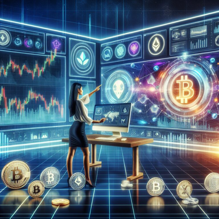 Maximize Your Cryptocurrency Earnings with Auto-Trading. This image idea showcases a futuristic and dynamic visual portraying a person confidently managing their cryptocurrency investments through auto-trading technology. Displayed in a sleek and modern environment, the image depicts real-time trading charts, a variety of cryptocurrency logos, and a monitor displaying significant earnings. With a focus on convenience and profit optimization, this image encapsulates the potential of auto-trading in the cryptocurrency market.