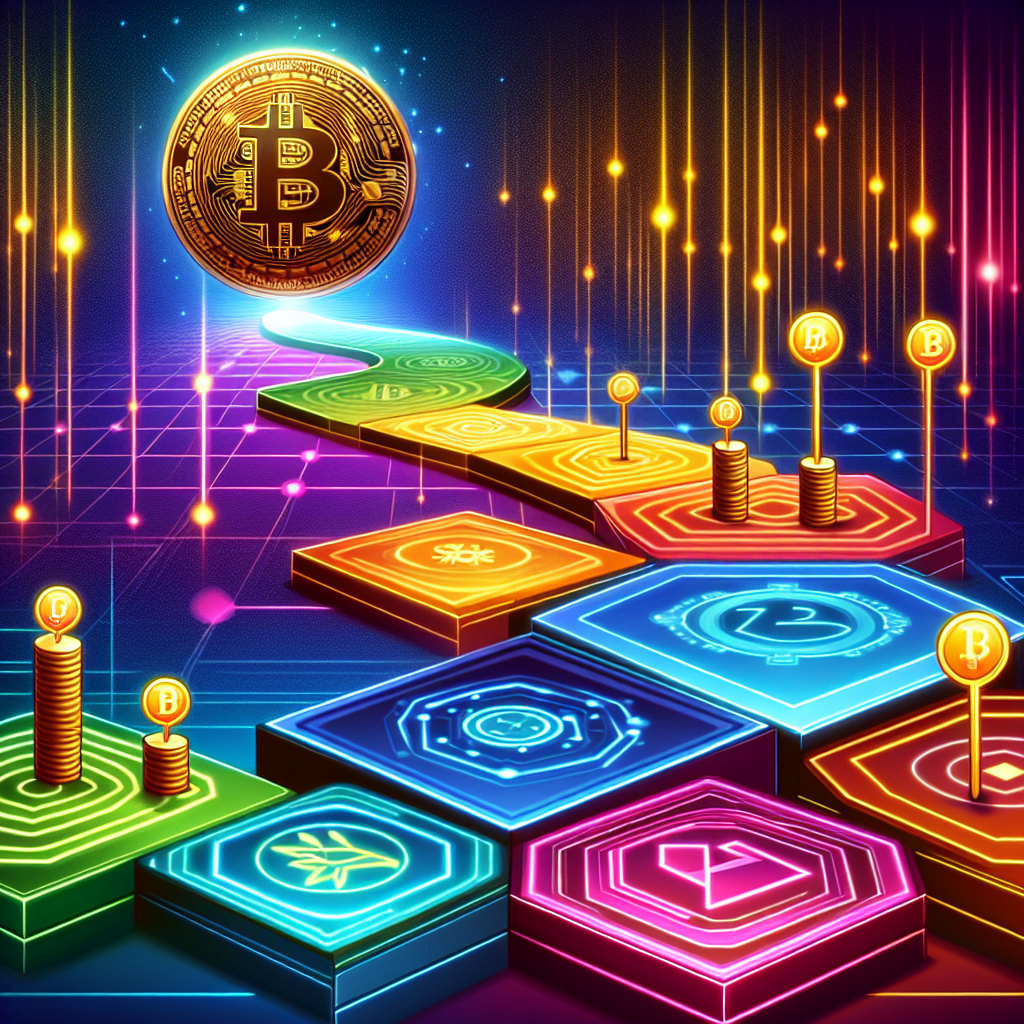 A visually captivating image idea showcasing the concept of starting a cryptocurrency journey. It includes a colorful pathway leading towards a virtual coin symbolizing cryptocurrencies, with various progressive steps depicted along the way. The image conveys the simplicity and ease of beginning one's entry into the crypto world.